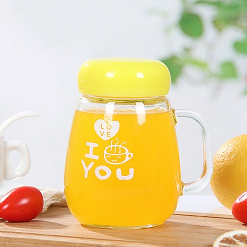 [손해 보상] 유리 컵 사무실 향기로운 차 컵 남성과 여성의 가정용 차 컵 380Ml 물 컵, 노란색 단일 [차 누출]_컵 + 러브 스푼