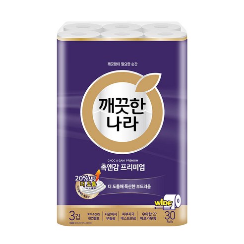 깨끗한나라 천연펄프 3겹 촉앤감 프리미엄 고급롤화장지, 30m, 30개입, 1개
