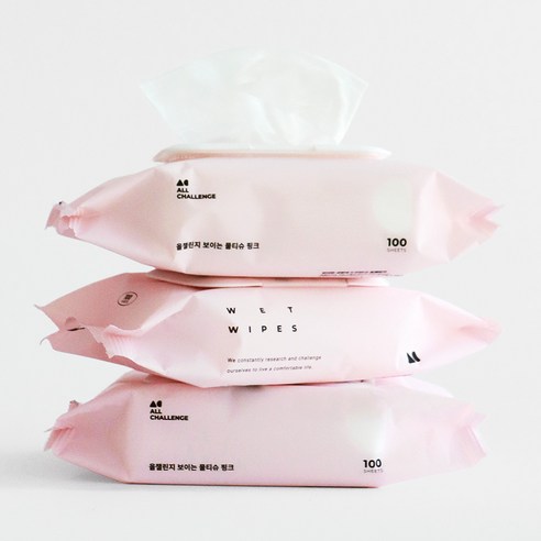 안심 성분과 뛰어난 닦임성으로 엄마의 걱정을 덜어주는 올챌린지 보이는 물티슈 핑크