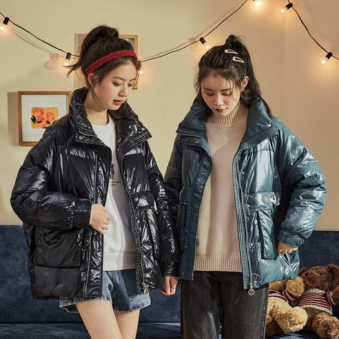 Cao Ying 당나라 겨울 새로운 재킷 여성 짧은 밝은 표면 경적 버클 두꺼운 코트 한국 스타일 느슨한 학생 패션