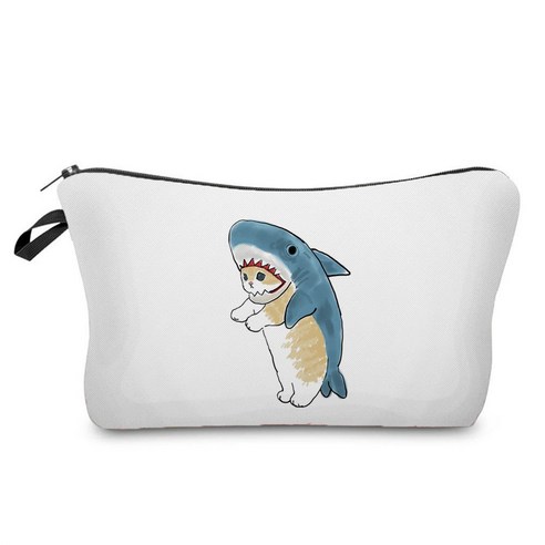 아이디어 귀여운 고양이 상어복 착용 파우치 상어와 고양이 여행 세면 수납가방, hz2675