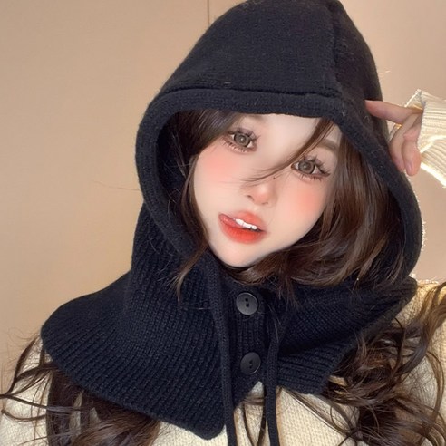 에디스 겨울 니트 바라클라바 넥 워머 발라클라바, 블랙