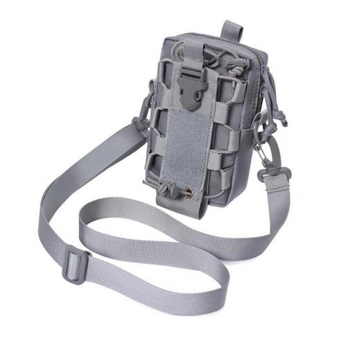 여행 하이킹을위한 어깨 끈 허리 가방 파우치 주최자가있는 전술 가방, 회색, 17x10x5cm, 나일론 1000D