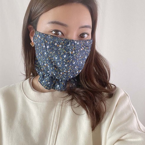 [미스블혹] 안감기모2단 햇빛가리개 꽃 무늬 무지 면 마스크, 진네이비, 1개, 1개