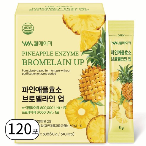웰메이커 80만 고역가 파인앤플 효소 브로멜라인 업 단백질 분해효소, 4개, 90g