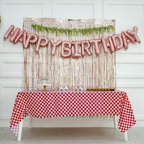 파티 용품 테이블보 2개+ 파티 커튼 2개 + 생일 풍선 1개+ 생일 선글라스 2개 세트, 레드체크