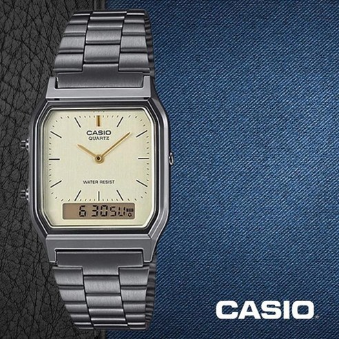 CASIO 카시오 듀얼타임 패션 커플 전자 메탈시계 AQ-230GG-9D