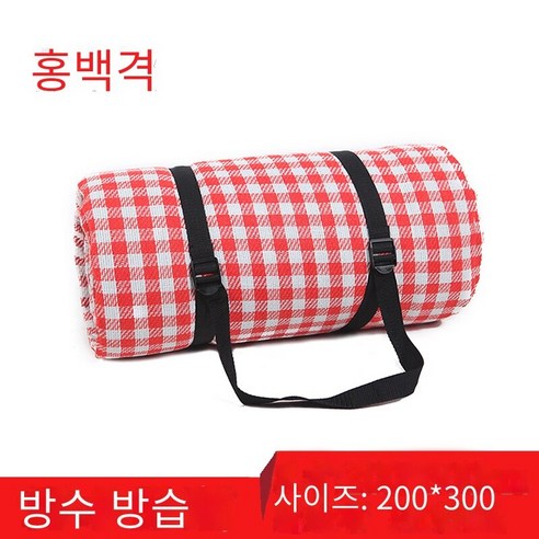 야외 피크닉 캠프 해변 텐트 야외 피크닉 매트 방습 매트, 6mm홍백격200*300cm 수납봉지 배달