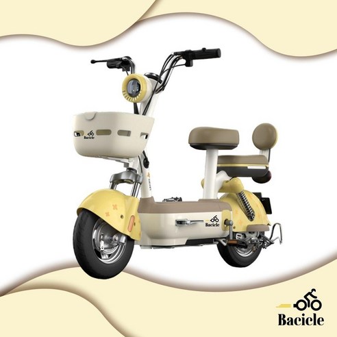 Bacicle 2025년 전기자전거 전동 48V 미니벨로 리튬 배터리 출퇴근 배달, 옐로우 15A 리튬배터리