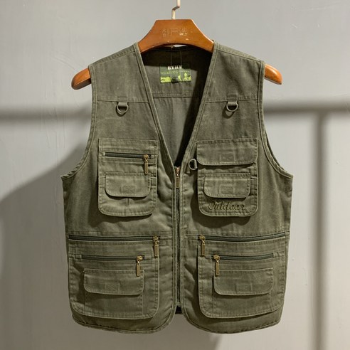 MOHEGIA 다기능 야외 조끼/낚시 조끼, 2XL(145-160kg), 군사 녹색 (지퍼)