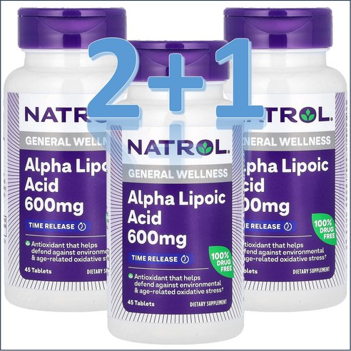 [2+1] 나트롤 알파리포산 600mg 45정 타블렛 NATROL Alpha Lipoic Acid / 해외직구 미국정품, 3개, 45회분