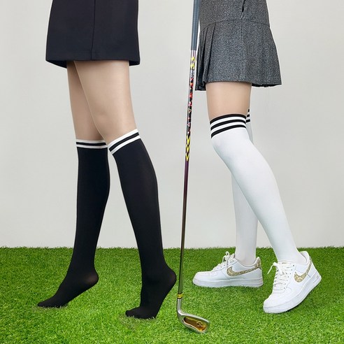 엔조이핏 여성 투톤 골프스타킹 스트라이프 2매입 UV 자외선 차단 반반 보정, 블랙 오버니삭스형 2매