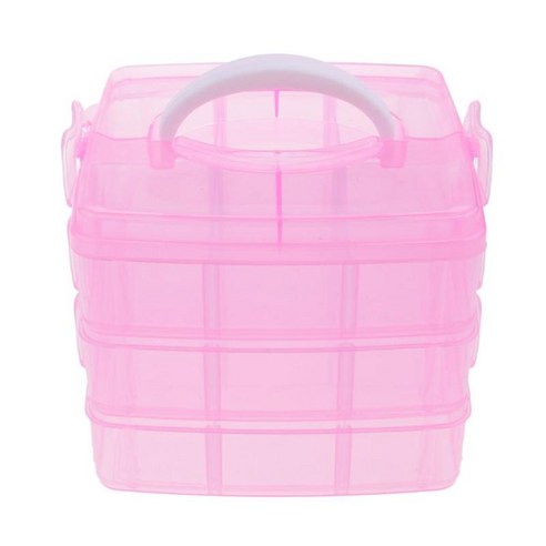 3-Layer 18 Divider 조정 가능한 보석 보관함 케이스 공예 주최자 비즈, 핑크, 대형, 플라스틱