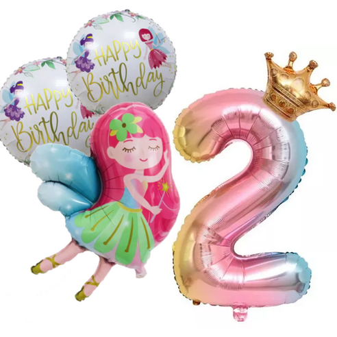 파파 파티 생일파티 숫자 풍선 세트, 1세트, 요정 2