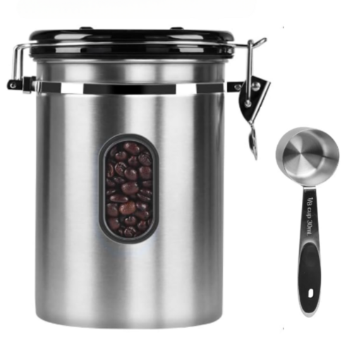 커피통 밀폐형 리스 스틸 주방 식품 보관함, 스테인리스 스틸 색상(1500ML), 1개