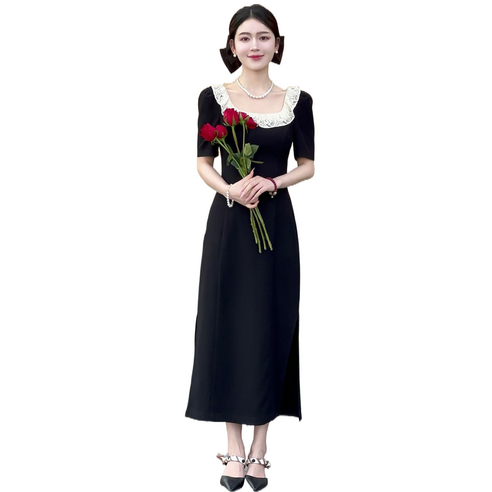셀럽당 여성복 여름 슬림 레이스 슬림핏 타이트 블랙 롱스커트 TR0017-LI
