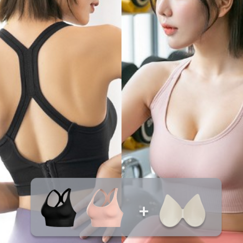 컴핏 요가 필라테스 스포츠 브라탑 2P + 일체형 가슴패드