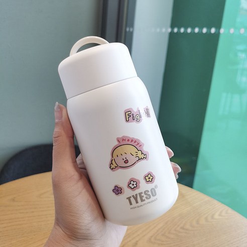 스테인리스 물 컵 간단한 모리 스타일 보온병 여성 하라주쿠 스타일 학생 귀여운 간단한 소녀 컵, 화이트 260 ml, 싱글컵+스티커+컵브러시