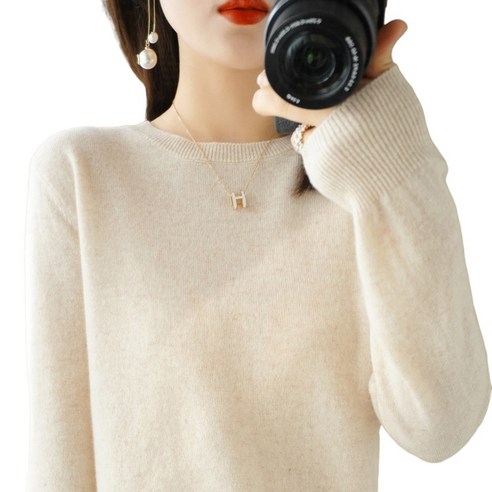 여성 봄가을 라운드넥 니트 긴팔 부드러운 니트티 스웨터 Women's Knitwear
