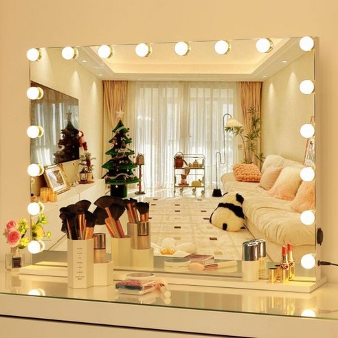 AMST 32 x 24 Hollywood Banity Makeup Mirror with Lights 18pcs Dimmable LED 전구가 있는 대형 조명 미러 3가지 색상, 18 Led Bulbs(32