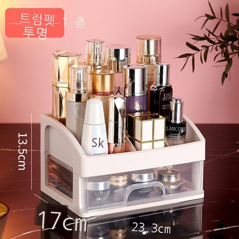 데스크톱 화장품 투명 수납함 대리 발급 서랍장 액세서리 정리함 비닐 화장함 2 3층, 트럼펫 1층 투명