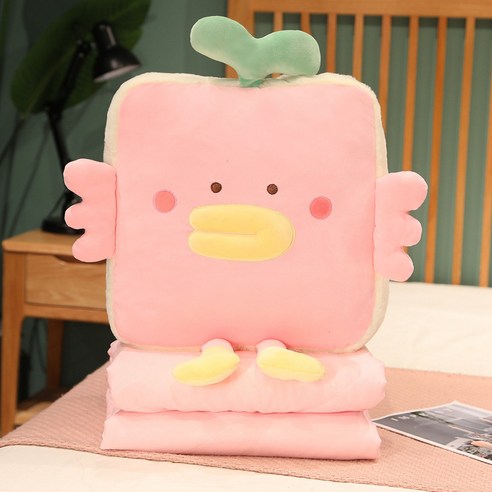 DFMEI 에어컨 담요 캐릭터 오리 다용도 에어컨 쿠션 이불 사무실 허리 받침대차량용 낮잠 담요 쿨링 이불, DFMEI 핑크, {"크기":"베개40cm퀼트1m*1.5m"}