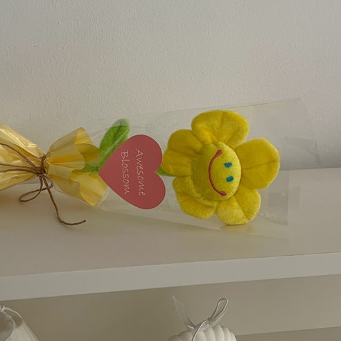 몽실이네 스마일꽃인형 한송이 꽃다발30cm 연주회 졸업식 기념일 미니꽃다발 인형꽃다발, 1개, 노랑