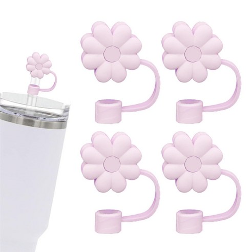 텀블러용 꽃 빨대 캡 - 실리콘 빨대 팁 보호용 - 887ml 대용량 텀블러 액세서리, 8개, 핑크
