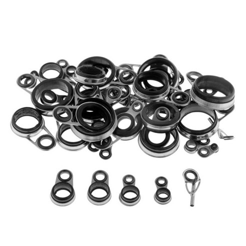 41pcs 낚싯대 가이드 안락 탑 링 DIY 팁 수리 키트 1.0-18mm, {"사이즈":"설명"}, {"수건소재":"스테인레스 스틸"}, 실버 및 블랙