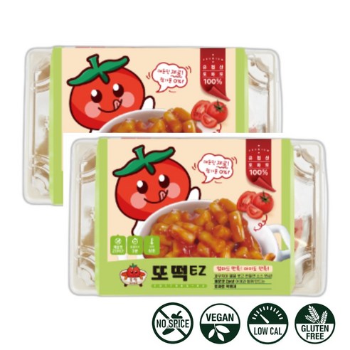 [혜윰 또떡EZ(이지)] 소스1인분에 35Kcal! 제로스파이스 안매운 건강한 라이코펜 토마토 떡볶이 매운맛 제로 3분완성 (2인분 상온), 2개, 220g