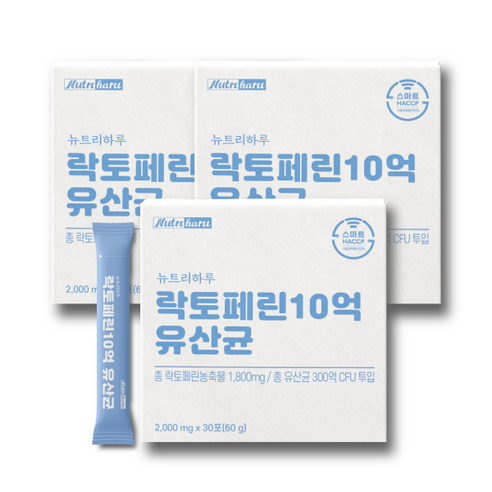 뉴트리하루 락토페린 10억 유산균 장용 고농축 2000mg, 60g*3팩 15%..., 60g, 3개