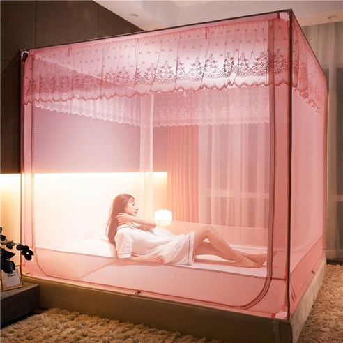 DFMEI.모기장.Mosquito net침대 모기장 지퍼 제거 여름 모기장 완전 폐쇄 1.8x2.0x2.2m 쌀침대 2인용입니다., 침대 모기장-핑크, 1.2M(5049 피트) 침대 [높이 조절]
