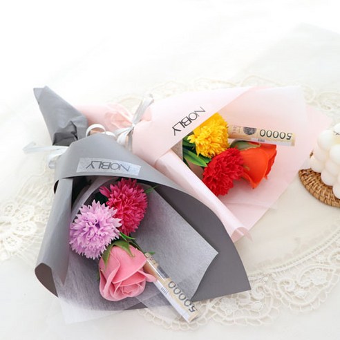 노블리 어버이날 특별한 선물 카네이션 미니돈꽃다발+머니픽 2P_3COLOR, 레드1P+핑크1P