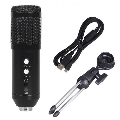 AFBEST 삼각대가있는 USB 콘덴서 마이크 컴퓨터 노트북 가라오케 틱톡 유튜브 데스크탑 용 전문, 검정