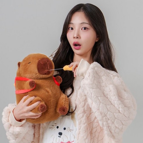말랑마쥬 귀여움주의 애착인형 동물 캐릭터 카피바라 베어 선물 쿠션 바디필로우, 감튀바라
