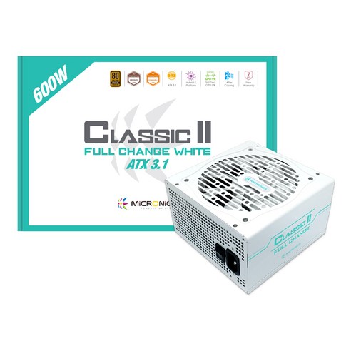 마이크로닉스 CLASSIC II 풀체인지 600W 80PLUS 230V EU 화이트 파워서플라이, 풀체인지 600W 화이트 NEW