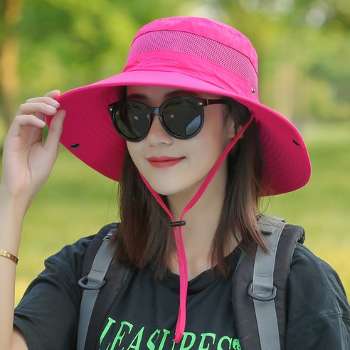 선스크린 모자 남자 여름 야외 낚시 태양 모자 태양 모자 접이식 어부 모자 여자 하이킹 모자, 평균 크기 (방풍 로프로 조정 가능), 로즈 레드