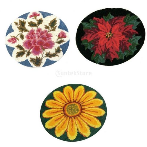 3pcs 래치 후크 깔개 키트 DIY 카펫 공예 장식 깔개 만들기 키트, 장미 꽃, 50x50cm, 설명한대로