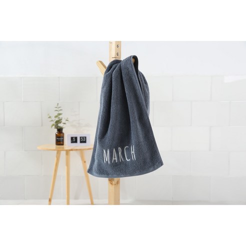 순면 목욕수건 자수 월 창의 대목욕수건박스 포장, 회색 March(3월), 75*35cm