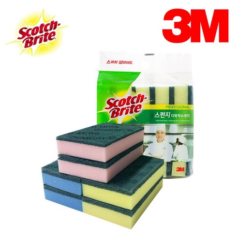 3M 스카치브라이트 양면 스폰지 수세미 (대) 5개입 SL-135 5P, 1개