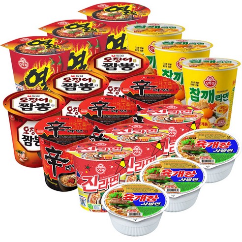 컵라면 6종 세트 (진라면 매운맛 3p + 신라면3p + 육개장 사발면 3p + 참깨라면 3p + 오징어짬뽕 3p + 열라면 3p), 1개