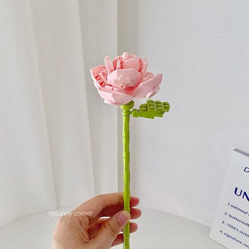 활력 코너 빌딩 블록 꽃다발 어셈블리 인공 꽃 하늘 스타 릴리 인공 꽃 영원한 꽃 장식 꽃 장식품, 장미꽃(직접조립해야합니다), 하나