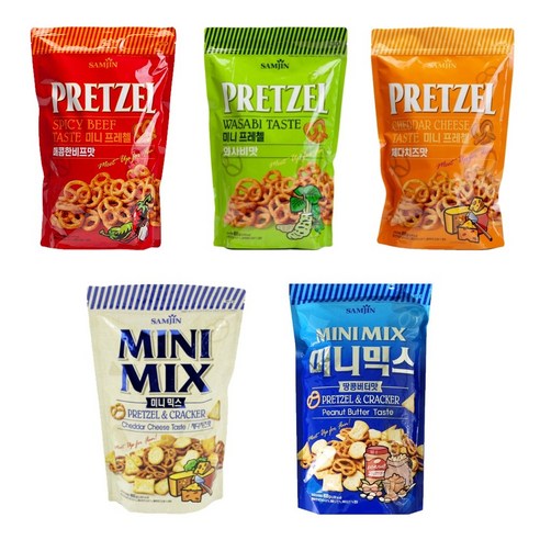 삼진 미니믹스 체다치즈맛 65g x 15개 버터프레즐마켓 16 삼진 미니 프레첼 대용량 800g 매콤비프맛/체다치즈/와사비맛/땅콩버터맛, 미니믹스 체다치즈맛 800gx1봉, 1개