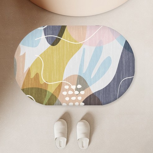 빨아쓰는 규조토 발매트 55cm*37.5cm 꽃무늬 북유럽 튤립 대리석 주방 욕실 미끄럼방지, 핑크블루, 1개
