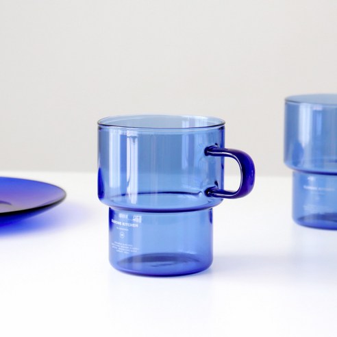 카모메키친 스태커블 글라스 머그 400ml, blue, 2개