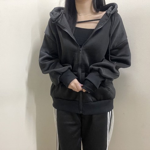 VANANA2 여성 심플 오버핏 기모 무지 후드 집업 3color