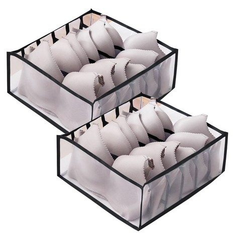 아워리빙 칸칸이 메쉬 속옷 양말 정리함 특대형 6칸, 2개, 블랙