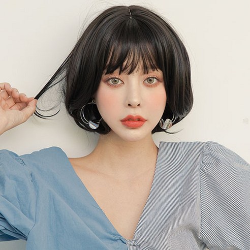 가발매니아 머그펌단발 28cm 더 썸 위그 통가발(하이소프트사), 내츄럴블랙