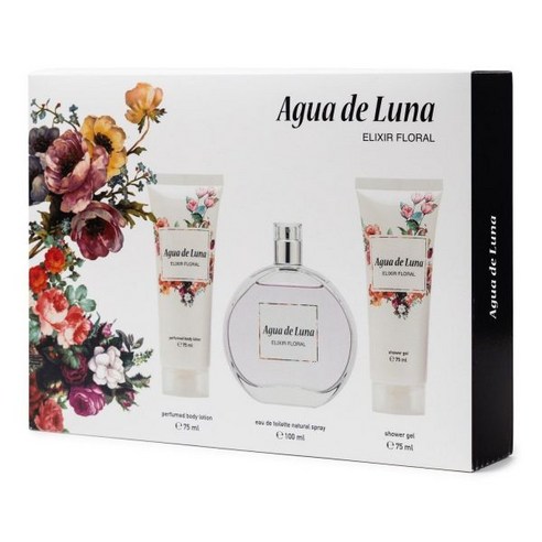 AGUA DE LUNA 아구아 드 루나 – 엘릭서 플로럴 향수 100ml + 샤워젤 75ml 바디로션 여성 3팩 생생하고 내추럴한 여성용 오 화장실, 250 ml (1er Pack) 엘릭서3팩 AGUA DE LUNA 아구아 드 루나 – 엘릭서 플로럴 향수 100ml + 샤워젤 75ml 바디로션 여성 3팩 생생하고 내추럴한 여성용 오 화장실, 250 ml (1er Pack) 엘릭서3팩