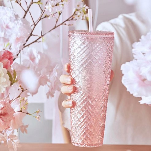 SS 지압텀블러 발렌타인데이 핑크 빨대컵 콜드컵 710ml, 2